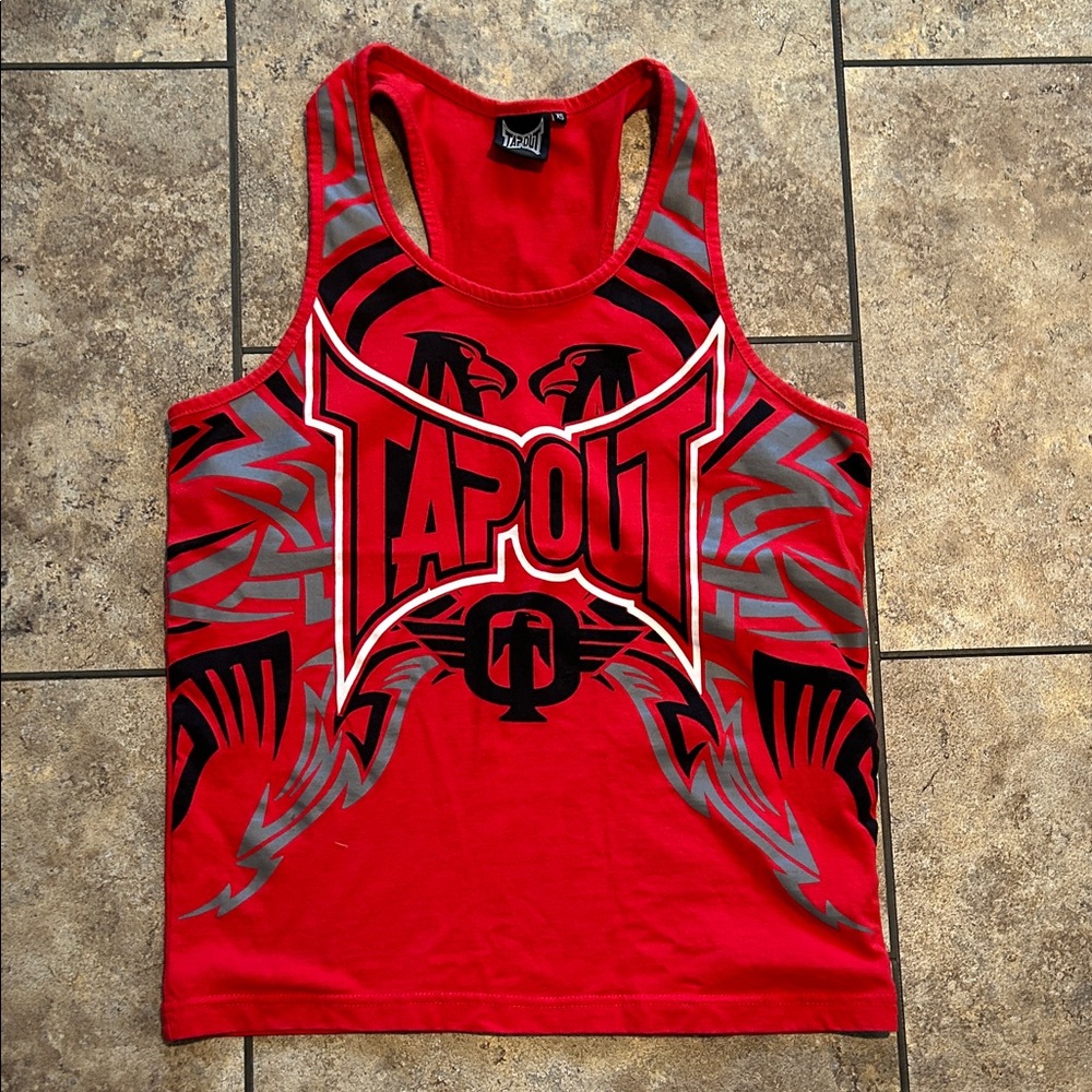 Tapout Women's Red and Gray Graphic Tank Top